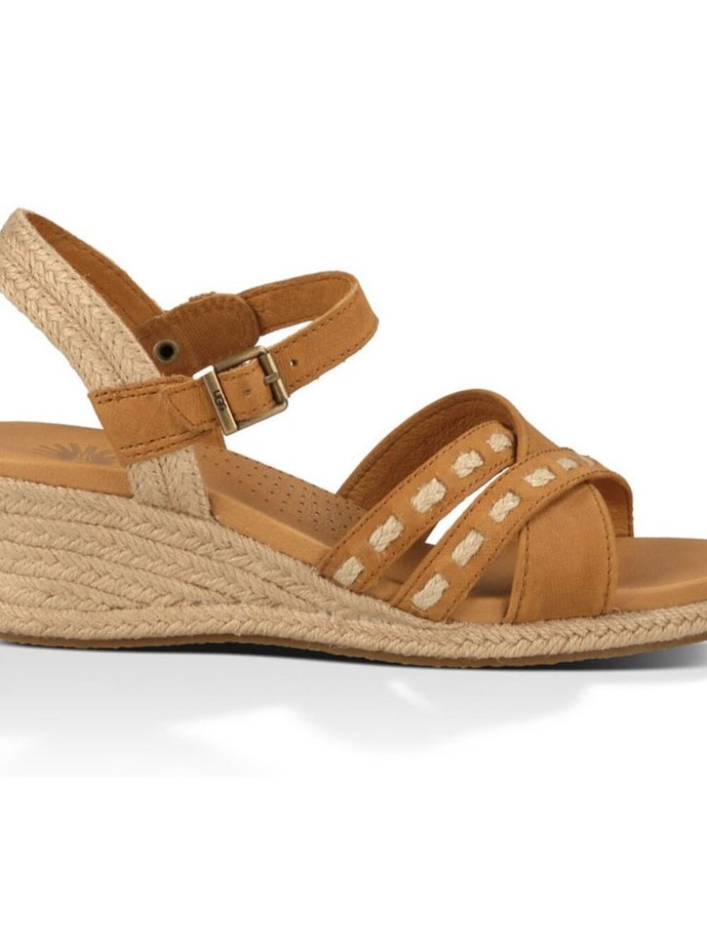 UGG Mairi EspadrilleWomens Tan Leather Wedge Heel Sandals Sz 9.5 Jute